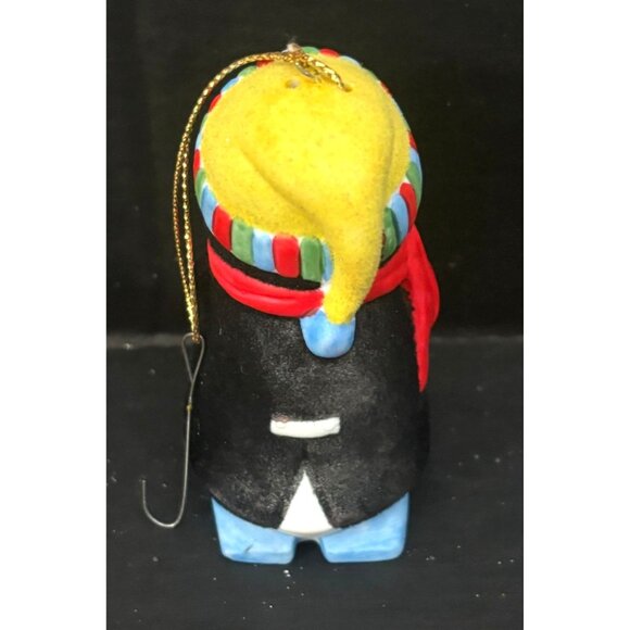 Vintage Hand-Painted Penguin Bell Christmas Ornament w Scarf Hat Porcelain Figur - Picture 5 of 12
